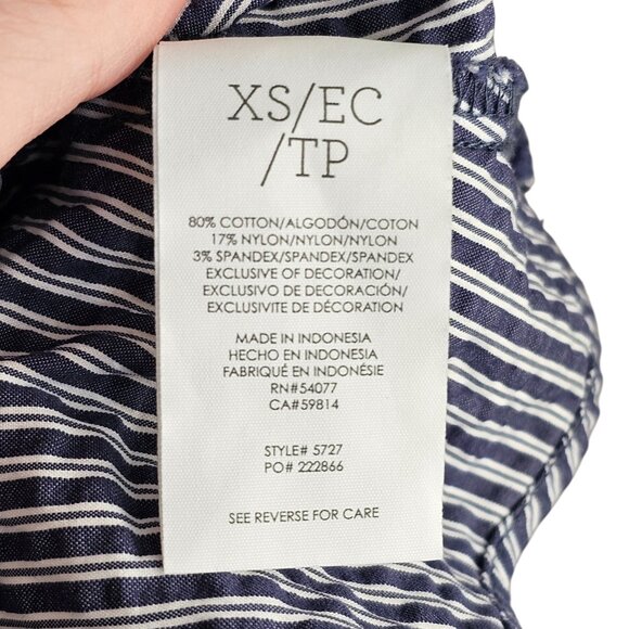 Cabi Navy Blue and White Striped Blouse With Frilly Lace Shoulders Sz XS - Picture 6 of 8